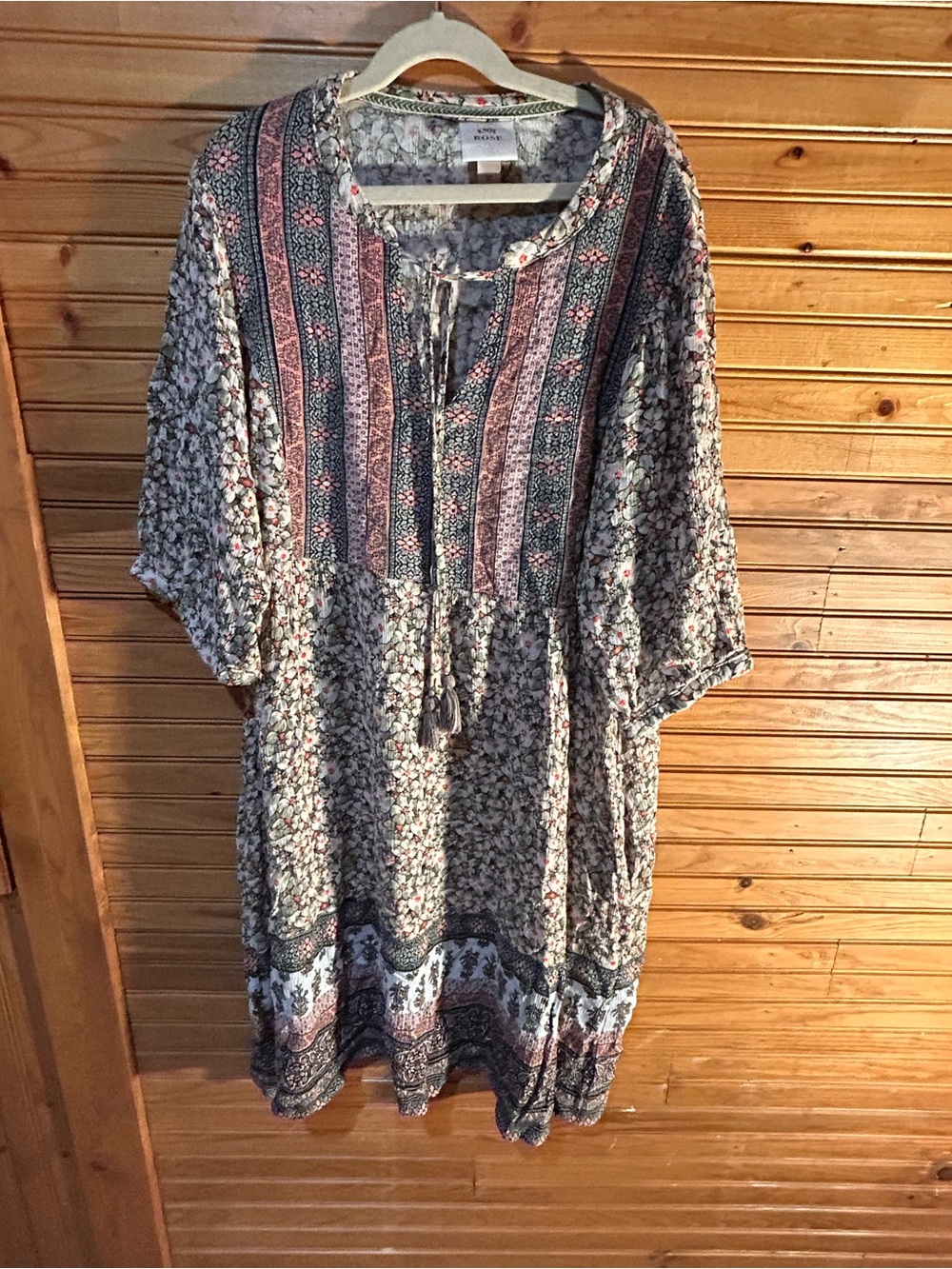 Knox Rose Floral Boho Tunic Dress in Navy and Rust